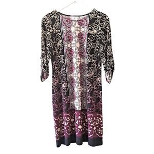 London Times Multicolor Crewneck 3/4 Sleeve Dress Paisley Floral Abstract Knit 4